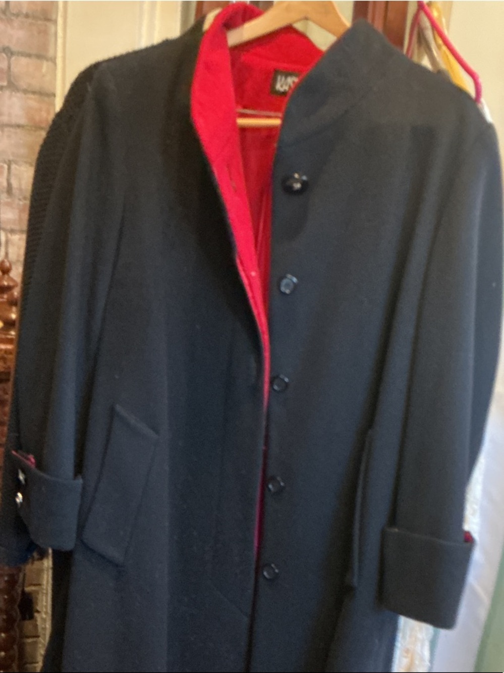 Kasper Black Pea Coat with Red Lining